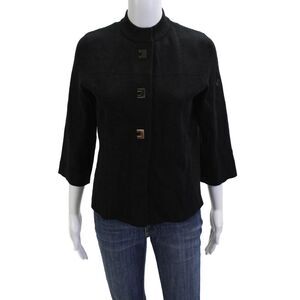 Alison Sheri Women Black Button Mock Neck 3/4 Sleeve Jacket Size XS